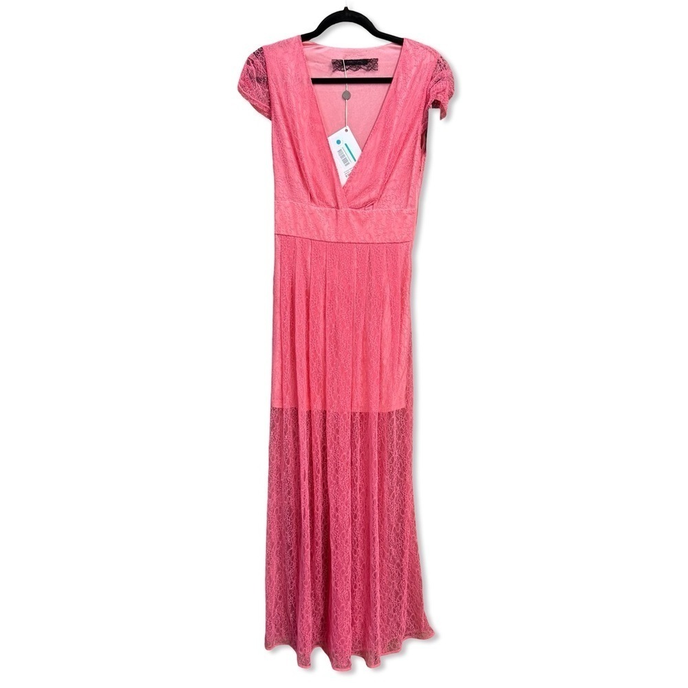 Patrizia Pepe pink lace gown Maxi Dress sheer wedding party New 42 8